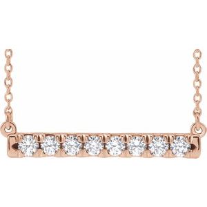 14K Rose 1/2 CTW Lab-Grown Diamond French-Set Bar 18" Necklace