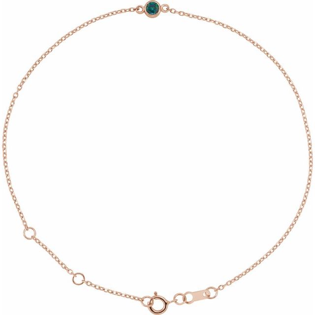 14K Rose Lab-Grown Alexandrite Bezel-Set Solitaire 6 1/2-7 1/2" Bracelet