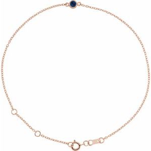 14K Rose Lab-Grown Blue Sapphire Bezel-Set Solitaire 6 1/2-7 1/2" Bracelet
