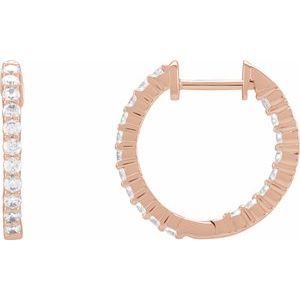 14K Rose 3/4 CTW Lab-Grown Diamond Inside-Outside Hinged 17.2 mm Hoop Earrings