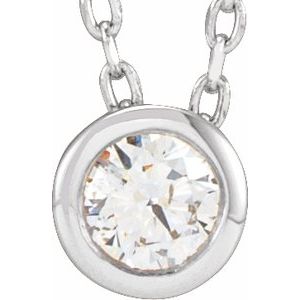 14K White 1/10 CT Lab-Grown Diamond Bezel-Set 16-18" Necklace