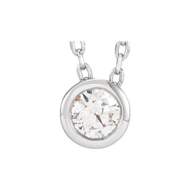 14K White 1/10 CT Lab-Grown Diamond Bezel-Set 16-18" Necklace