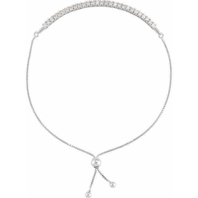 14K White 1 CTW Lab-Grown Diamond Bolo 9 1/2" Bracelet
