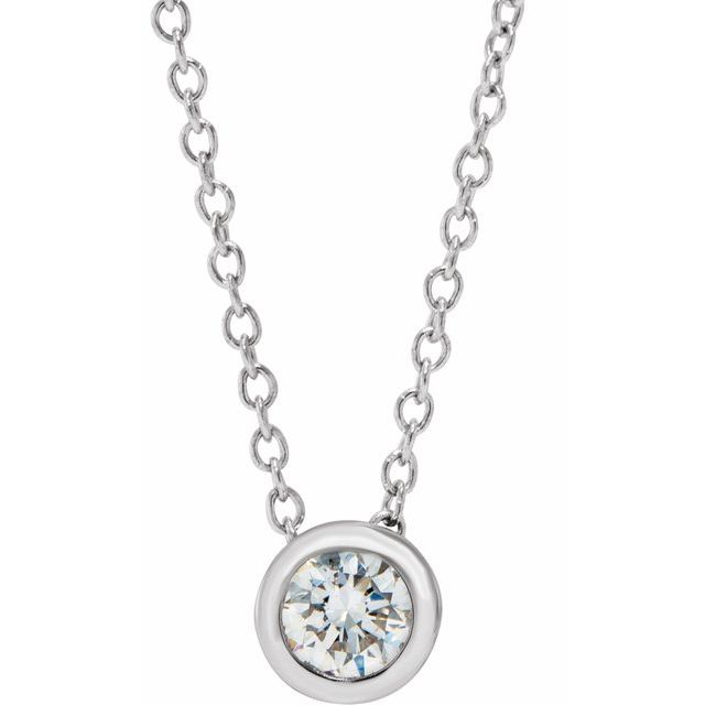 14K White 1/4 CT Lab-Grown Diamond Solitaire 16-18" Necklace