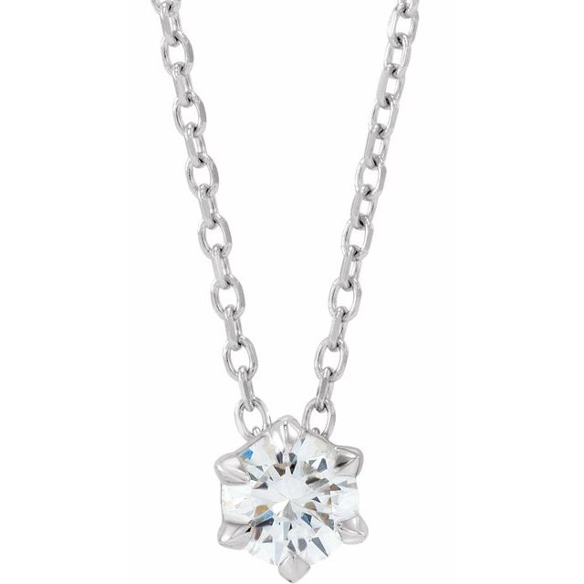 14K White 1/4 CT Lab-Grown Diamond Solitaire 16-18" Necklace